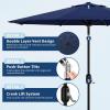 Garvee 9FT Solar Patio Umbrella with 32 LED Lights – Outdoor Table Umbrella with Crank Lift, Push Button Tilt and 8 Sturdy Ribs – Market Umbrella UV Protection for Pool, Deck, Yard, Garden -Navy Blue(new Navy Blue)