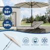 Garvee 9FT Solar Patio Umbrella with 32 LED Lights – Outdoor Table Umbrella with Crank Lift, Push Button Tilt and 8 Sturdy Ribs – Market Umbrella UV Protection for Pool, Deck, Yard, Garden -Navy Blue(Light Beige)