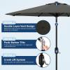 Garvee 9FT Solar Patio Umbrella with 32 LED Lights – Outdoor Table Umbrella with Crank Lift, Push Button Tilt and 8 Sturdy Ribs – Market Umbrella UV Protection for Pool, Deck, Yard, Garden -Navy Blue(Gray)