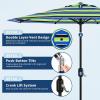 Garvee 9FT Solar Patio Umbrella with 32 LED Lights – Outdoor Table Umbrella with Crank Lift, Push Button Tilt and 8 Sturdy Ribs – Market Umbrella UV Protection for Pool, Deck, Yard, Garden -Navy Blue(Tricolor Stripe)