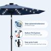 Garvee 9FT Solar Patio Umbrella with 32 LED Lights – Outdoor Table Umbrella with Crank Lift, Push Button Tilt and 8 Sturdy Ribs – Market Umbrella UV Protection for Pool, Deck, Yard, Garden -Navy Blue(Navy Blue)