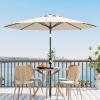 Garvee 9FT Solar Patio Umbrella with 32 LED Lights – Outdoor Table Umbrella with Crank Lift, Push Button Tilt and 8 Sturdy Ribs – Market Umbrella UV Protection for Pool, Deck, Yard, Garden -Navy Blue(Light Beige)