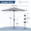 Garvee 9FT Solar Patio Umbrella with 32 LED Lights – Outdoor Table Umbrella with Crank Lift, Push Button Tilt and 8 Sturdy Ribs – Market Umbrella UV Protection for Pool, Deck, Yard, Garden -Navy Blue(Navy blue & White Stripe)