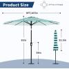 Garvee 9FT Solar Patio Umbrella with 32 LED Lights – Outdoor Table Umbrella with Crank Lift, Push Button Tilt and 8 Sturdy Ribs – Market Umbrella UV Protection for Pool, Deck, Yard, Garden -Navy Blue(Turquoise & White Stripes)