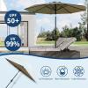 Garvee 9FT Solar Patio Umbrella with 32 LED Lights – Outdoor Table Umbrella with Crank Lift, Push Button Tilt and 8 Sturdy Ribs – Market Umbrella UV Protection for Pool, Deck, Yard, Garden -Navy Blue(Taupe)