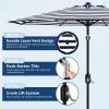 Garvee 9FT Solar Patio Umbrella with 32 LED Lights – Outdoor Table Umbrella with Crank Lift, Push Button Tilt and 8 Sturdy Ribs – Market Umbrella UV Protection for Pool, Deck, Yard, Garden -Navy Blue(Black & White Stripe)
