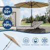 Garvee 9FT Solar Patio Umbrella with 32 LED Lights – Outdoor Table Umbrella with Crank Lift, Push Button Tilt and 8 Sturdy Ribs – Market Umbrella UV Protection for Pool, Deck, Yard, Garden -Navy Blue(Tan Old)