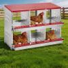 50.39″ Metal Chicken Nesting Box, 4-Compartment Poultry Nest Box with Perch and Ventilation Holes, Blue Roof Hen Laying Box for Up to 8 Chickens(Red A)