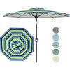 Garvee 9FT Patio Umbrella – Outdoor Table Umbrella with Crank Lift & Push Button Tilt – Market Umbrella 8 Sturdy Ribs UV Protection for Pool, Deck, Yard, Garden – Orange(Blue & Green Stripe)