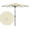 Garvee 9FT Solar Patio Umbrella with 32 LED Lights – Outdoor Table Umbrella with Crank Lift, Push Button Tilt and 8 Sturdy Ribs – Market Umbrella UV Protection for Pool, Deck, Yard, Garden -Navy Blue(Tan & White Stripes)