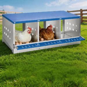 50.39″ Metal Chicken Nesting Box, 4-Compartment Poultry Nest Box with Perch and Ventilation Holes, Blue Roof Hen Laying Box for Up to 8 Chickens(Blue)