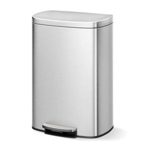 Garvee 13 gal / 50 L Stainless Steel Trash Can with Lid, Large Garbage Can for Kitchen, Rustproof Step-on Kitchen Metal Trash Bin with Liner Rim, Rear Handle, Soft Close Plastic Lid, Silver(Stainless Steel)