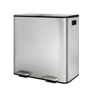 Garvee 13 gal / 50 L Stainless Steel Trash Can with Lid, Large Garbage Can for Kitchen, Rustproof Step-on Kitchen Metal Trash Bin with Liner Rim, Rear Handle, Soft Close Plastic Lid, Silver(2 x 10.6 Gallon-Stainless Steel)