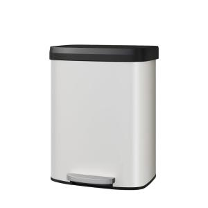 Garvee 13 gal / 50 L Stainless Steel Trash Can with Lid, Large Garbage Can for Kitchen, Rustproof Step-on Kitchen Metal Trash Bin with Liner Rim, Rear Handle, Soft Close Plastic Lid, Silver(White)
