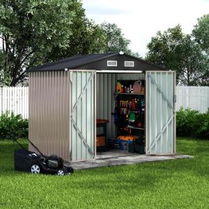 Garvee 6×8 ft Metal Outdoor Storage Shed, Lockable Door & Air Vent, Yard/Garden Tool Shed for Backyard Patio Lawn(Brown)