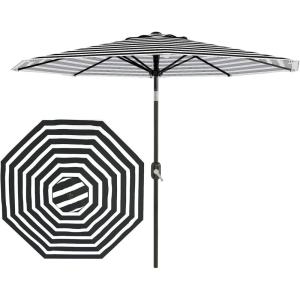 Garvee 9FT Patio Umbrella – Outdoor Table Umbrella with Crank Lift & Push Button Tilt – Market Umbrella 8 Sturdy Ribs UV Protection for Pool, Deck, Yard, Garden – Orange(Black & White Stripe)