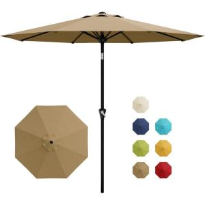 Garvee 9FT Patio Umbrella – Outdoor Table Umbrella with Crank Lift & Push Button Tilt – Market Umbrella 8 Sturdy Ribs UV Protection for Pool, Deck, Yard, Garden – Orange(Tan)