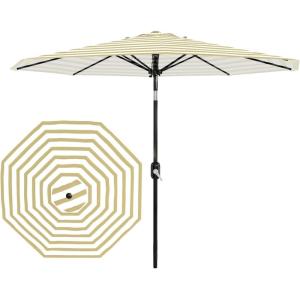 Garvee 9FT Patio Umbrella – Outdoor Table Umbrella with Crank Lift & Push Button Tilt – Market Umbrella 8 Sturdy Ribs UV Protection for Pool, Deck, Yard, Garden – Orange(Tan & White Stripe)