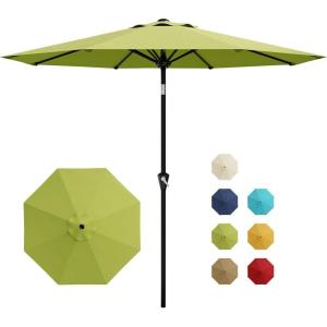 Garvee 9FT Patio Umbrella – Outdoor Table Umbrella with Crank Lift & Push Button Tilt – Market Umbrella 8 Sturdy Ribs UV Protection for Pool, Deck, Yard, Garden – Orange(Apple Green)