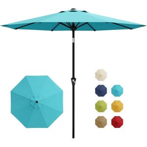 Garvee 9FT Patio Umbrella – Outdoor Table Umbrella with Crank Lift & Push Button Tilt – Market Umbrella 8 Sturdy Ribs UV Protection for Pool, Deck, Yard, Garden – Orange(Sky Blue)