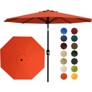 Garvee 9FT Solar Patio Umbrella with 32 LED Lights – Outdoor Table Umbrella with Crank Lift, Push Button Tilt and 8 Sturdy Ribs – Market Umbrella UV Protection for Pool, Deck, Yard, Garden -Navy Blue(Orange)