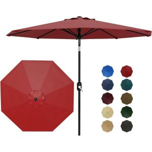 Garvee 9FT Solar Patio Umbrella with 32 LED Lights – Outdoor Table Umbrella with Crank Lift, Push Button Tilt and 8 Sturdy Ribs – Market Umbrella UV Protection for Pool, Deck, Yard, Garden -Navy Blue(Red)