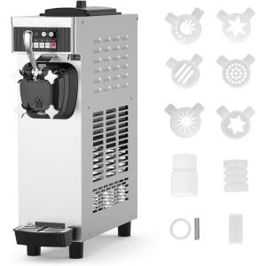 Commercial Ice Cream Maker Machine for home, 4.7-5.8Gal/H Soft Serve Machine, 1200W Single Frozen Yogurt Ice Cream Mixing Machine with 7 L Hoppers &1.8 L Cylinders for Parties, Restaurants, Snack Bars