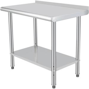 Garvee 24×48 in Commercial Work Table with Undershelf, Stainless Steel Prep Table, Stainless Steel Kitchen Worktops, for Kitchen Restaurant, Home and Hotels, with Backboard