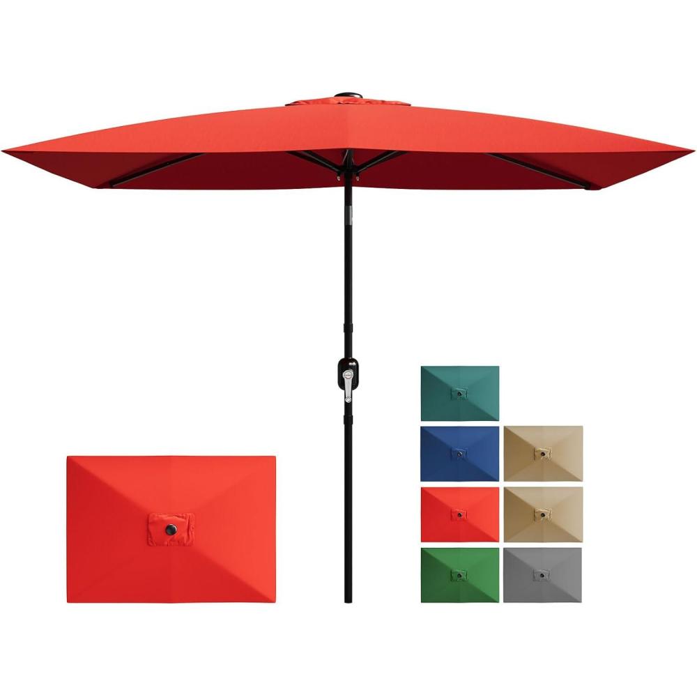 image:imageGarvee 10 x 65 Solar Rectangular Patio Umbrella with Lights Outdoor Table Umbrella with Crank and Push Button Tilt Market Umbrella with 6 Sturdy Ribs Tilt for Garden Deck Lawn PoolRed