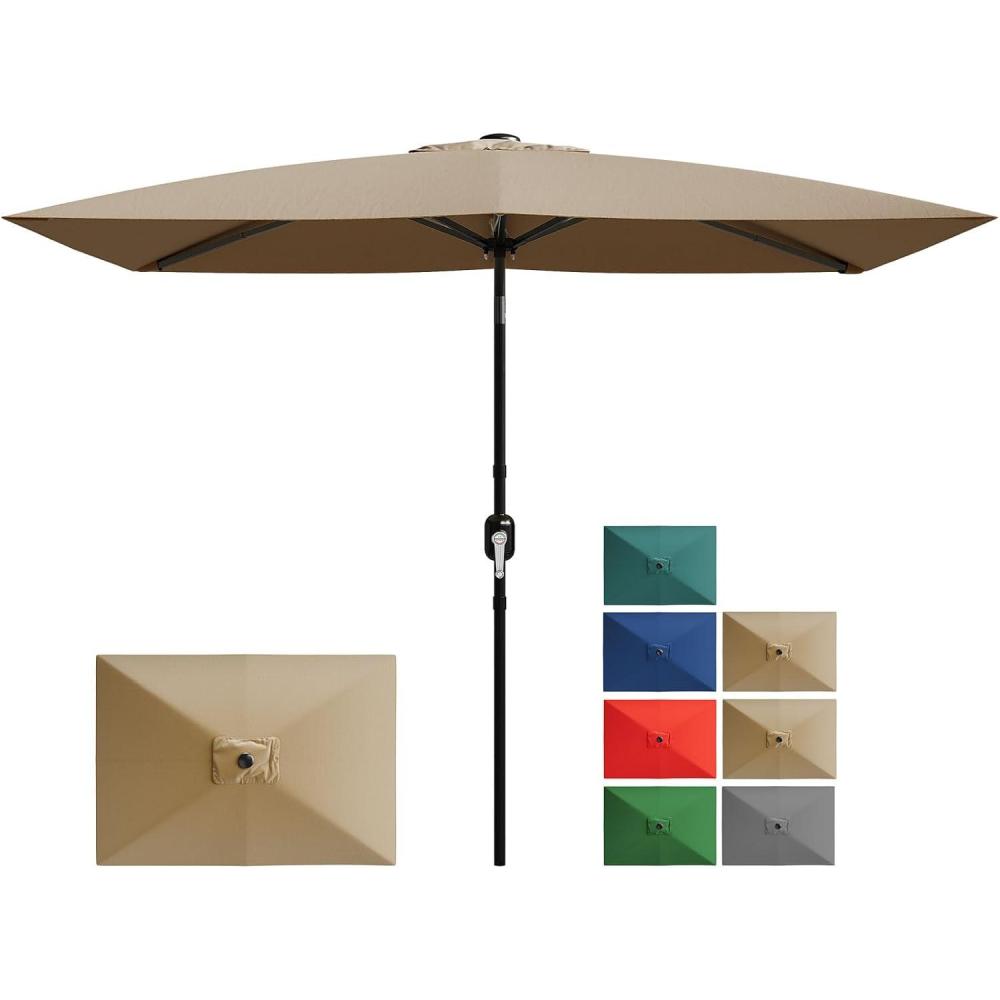 image:imageGarvee 10 x 65 Solar Rectangular Patio Umbrella with Lights Outdoor Table Umbrella with Crank and Push Button Tilt Market Umbrella with 6 Sturdy Ribs Tilt for Garden Deck Lawn PoolTan