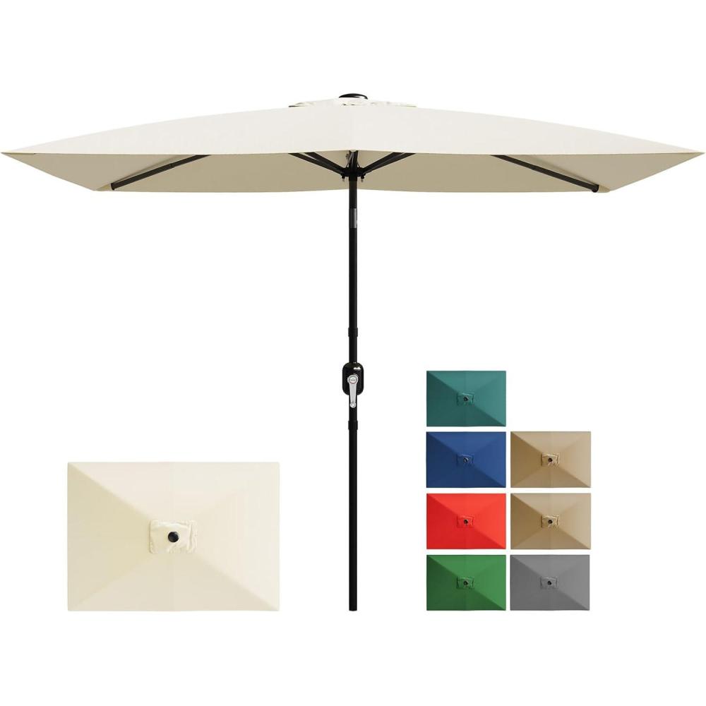 image:imageGarvee 10 x 65 Solar Rectangular Patio Umbrella with Lights Outdoor Table Umbrella with Crank and Push Button Tilt Market Umbrella with 6 Sturdy Ribs Tilt for Garden Deck Lawn PoolBeige
