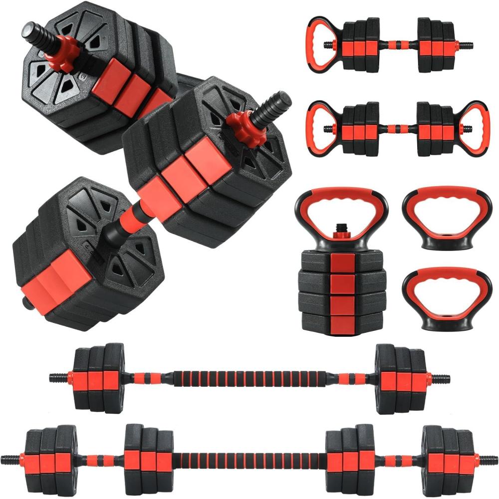 image:imageGarvee Adjustable Dumbbell Set 446688Lbs Free Weight Set with Connector 4 in 1 Gym Set Used as Kettlebell Dumbbell Push up Stand Weight Plate Home Gym Weight Dumbbells Set Fitness ExercisesRed