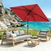 Garvee 10′ x 6.5′ Solar Rectangular Patio Umbrella with Lights, Outdoor Table Umbrella with Crank and Push Button Tilt, Market Umbrella with 6 Sturdy Ribs Tilt for Garden, Deck, Lawn, Pool(Red)