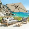 Garvee 10′ x 6.5′ Solar Rectangular Patio Umbrella with Lights, Outdoor Table Umbrella with Crank and Push Button Tilt, Market Umbrella with 6 Sturdy Ribs Tilt for Garden, Deck, Lawn, Pool(Beige)