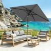 Garvee 10′ x 6.5′ Solar Rectangular Patio Umbrella with Lights, Outdoor Table Umbrella with Crank and Push Button Tilt, Market Umbrella with 6 Sturdy Ribs Tilt for Garden, Deck, Lawn, Pool(Gray)