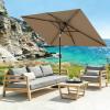 Garvee 10′ x 6.5′ Solar Rectangular Patio Umbrella with Lights, Outdoor Table Umbrella with Crank and Push Button Tilt, Market Umbrella with 6 Sturdy Ribs Tilt for Garden, Deck, Lawn, Pool(Tan)
