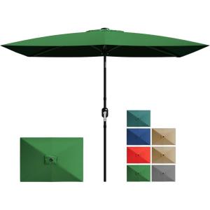 Garvee 10′ x 6.5′ Solar Rectangular Patio Umbrella with Lights, Outdoor Table Umbrella with Crank and Push Button Tilt, Market Umbrella with 6 Sturdy Ribs Tilt for Garden, Deck, Lawn, Pool(Dark Green)