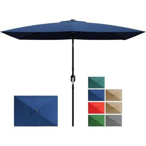 Garvee 10′ x 6.5′ Solar Rectangular Patio Umbrella with Lights, Outdoor Table Umbrella with Crank and Push Button Tilt, Market Umbrella with 6 Sturdy Ribs Tilt for Garden, Deck, Lawn, Pool(Navy Blue)