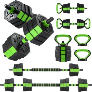 Garvee Adjustable Dumbbell Set, 44/66/88Lbs Free Weight Set with Connector, 4 in 1 Gym Set Used as Kettlebell, Dumbbell, Push up Stand, Weight Plate, Home Gym Weight Dumbbells Set, Fitness Exercises(Green)