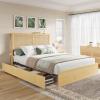 Garvee King Size Rattan Bed Frame, Bohemian Rattan Bed Frame King with Natural Headboard, Platform King Size Bed with Wooden Legs, LED Lights, No Box Spring Needed, Easy Assembly(Queen(4 Drawers))