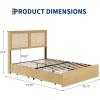 Garvee King Size Rattan Bed Frame, Bohemian Rattan Bed Frame King with Natural Headboard, Platform King Size Bed with Wooden Legs, LED Lights, No Box Spring Needed, Easy Assembly(Full(4 Drawers))