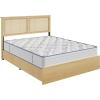 Garvee King Size Rattan Bed Frame, Bohemian Rattan Bed Frame King with Natural Headboard, Platform King Size Bed with Wooden Legs, LED Lights, No Box Spring Needed, Easy Assembly(Queen(4 Drawers))
