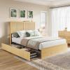 Garvee King Size Rattan Bed Frame, Bohemian Rattan Bed Frame King with Natural Headboard, Platform King Size Bed with Wooden Legs, LED Lights, No Box Spring Needed, Easy Assembly(Full(4 Drawers))