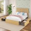Garvee King Size Rattan Bed Frame, Bohemian Rattan Bed Frame King with Natural Headboard, Platform King Size Bed with Wooden Legs, LED Lights, No Box Spring Needed, Easy Assembly(Full(4 Drawers))