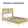 Garvee King Size Rattan Bed Frame, Bohemian Rattan Bed Frame King with Natural Headboard, Platform King Size Bed with Wooden Legs, LED Lights, No Box Spring Needed, Easy Assembly(Queen(4 Drawers))