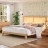 Garvee King Size Rattan Bed Frame, Bohemian Rattan Bed Frame King with Natural Headboard, Platform King Size Bed with Wooden Legs, LED Lights, No Box Spring Needed, Easy Assembly(King)