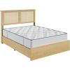 Garvee King Size Rattan Bed Frame, Bohemian Rattan Bed Frame King with Natural Headboard, Platform King Size Bed with Wooden Legs, LED Lights, No Box Spring Needed, Easy Assembly(Full(4 Drawers))