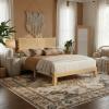 Garvee King Size Rattan Bed Frame, Bohemian Rattan Bed Frame King with Natural Headboard, Platform King Size Bed with Wooden Legs, LED Lights, No Box Spring Needed, Easy Assembly(Queen)