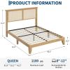 Garvee King Size Rattan Bed Frame, Bohemian Rattan Bed Frame King with Natural Headboard, Platform King Size Bed with Wooden Legs, LED Lights, No Box Spring Needed, Easy Assembly(Queen)