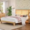 Garvee King Size Rattan Bed Frame, Bohemian Rattan Bed Frame King with Natural Headboard, Platform King Size Bed with Wooden Legs, LED Lights, No Box Spring Needed, Easy Assembly(Queen)